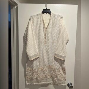 Elegant White, Cream, Pale Pink Kurti with Floral Embroidery